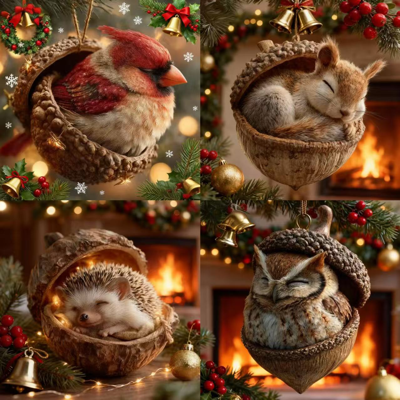 🎁❤️Roztomilá lesní zvířátka – ozdoby z žaludů pro útulné lesní Vánoce, nejnovější trendy vánočních stromků, která hlídají váš vánoční stromek!