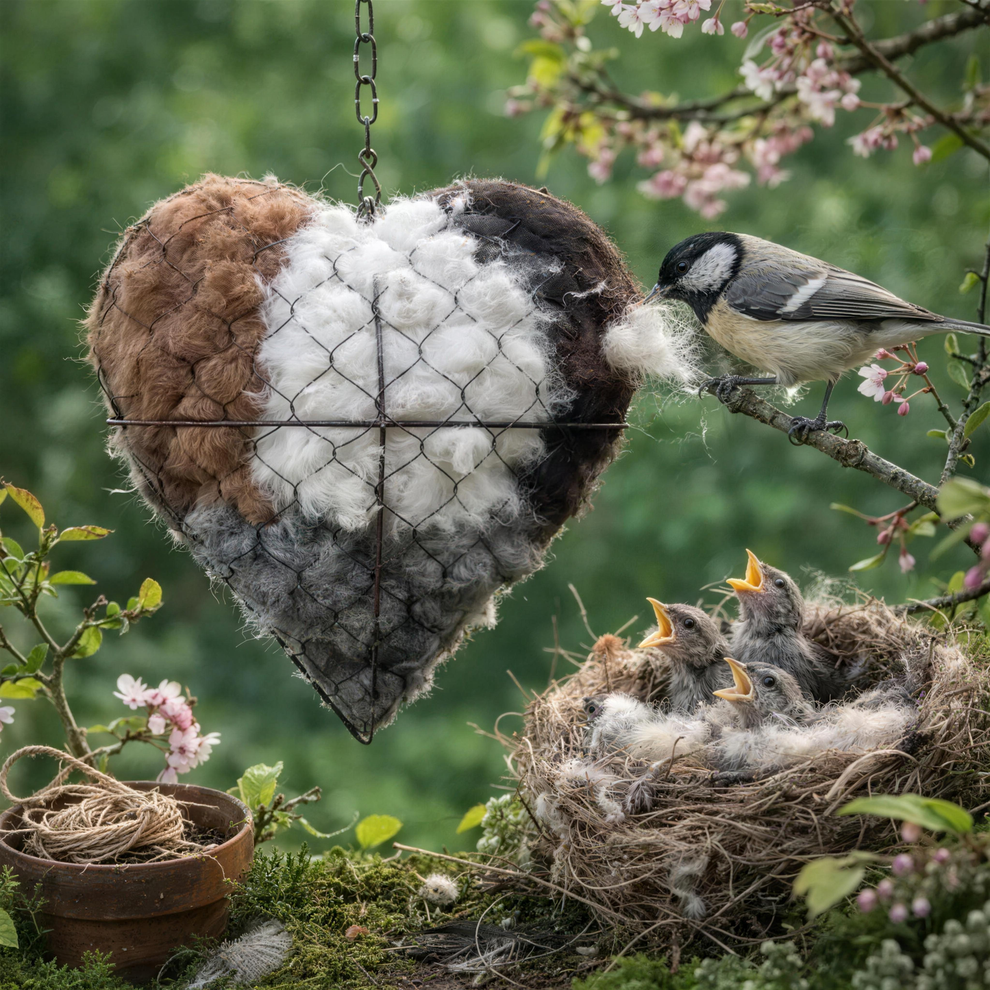 Ručně vyráběné srdce z alpaky 🐦 – přírodní hnízdní stanice pro zahradní ptáky