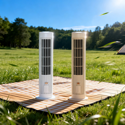 ❄️ 2 v 1 USB nabíjecí stolní a stojanový věžový ventilátor – tichý mini ventilátor do kanceláře, na studium, kempování i venkovní použití | přenosný, silný proud vzduchu, letní hit 🔥