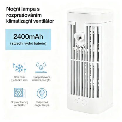 ❄️ USB Stolní Ochlazovač Vzduchu s Rozprašovačem a LED Nočním Světlem – Možnost Přidání Ledu pro Okamžité Ochlazení